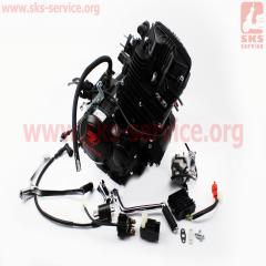 Двигун мотоциклетний у зборі CGT-200cc (водяне охолодження) + карбюратор, комутатор, котушка запалювання, реле: стартера, напруги (307100)