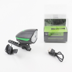 Фонарь передний 1 диод + звонок 2 мелодии, Li-ion 3.7V 1200mAh зарядка от USB, влагозащитный, черно-зеленый FY-058 (409361)