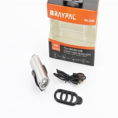 Ліхтар передній 1 діод 350 lumen алюмінієвий, Li-ion 3.7V 1200mAh зарядка від USB, вологозахисний, сірий RPL-2289 (409373)