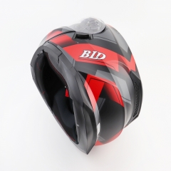 Шолом закритий з підборіддям відкидним + відкидні окуляри BLD-162 М (57-58см), ЧОРНИЙ матовий з червоно-сірим малюнком (360037)