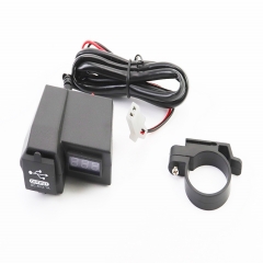 Зарядка USB універсальна на 2 виходи + ВОЛЬТМЕТР (кріплення на кермо) (337477)