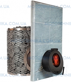 Дровяная печь для бани и сауны IKI SL со стеклянной дверкой и прямым дымоходом