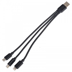 3 в 1 - Кабель USB - MicroUSB / USB iPhone 5 / USB Type-C DOCA (22см), чорний