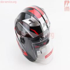 Шлем открытый+откидные очки BLD-708 М (57-58см), ЧЁРНЫЙ глянец с красно-серым рисунком (360204)